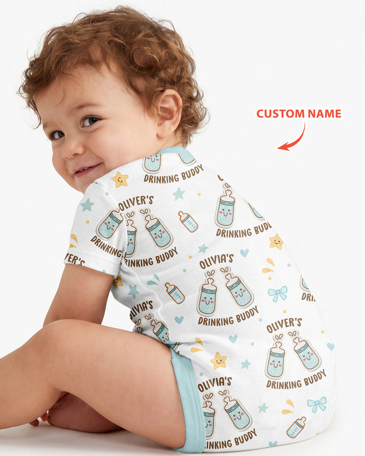 Custom Name Twin Drinking Buddies Bamboo Bodysuit