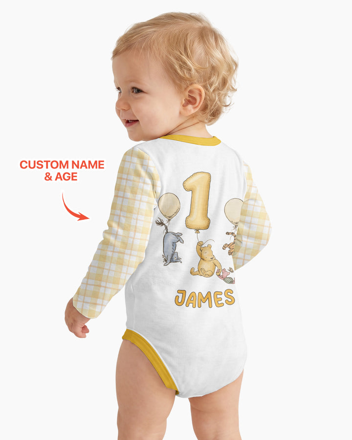 Little Bear Birthday Custom Name And Age Balloon Bamboo Bodysuit