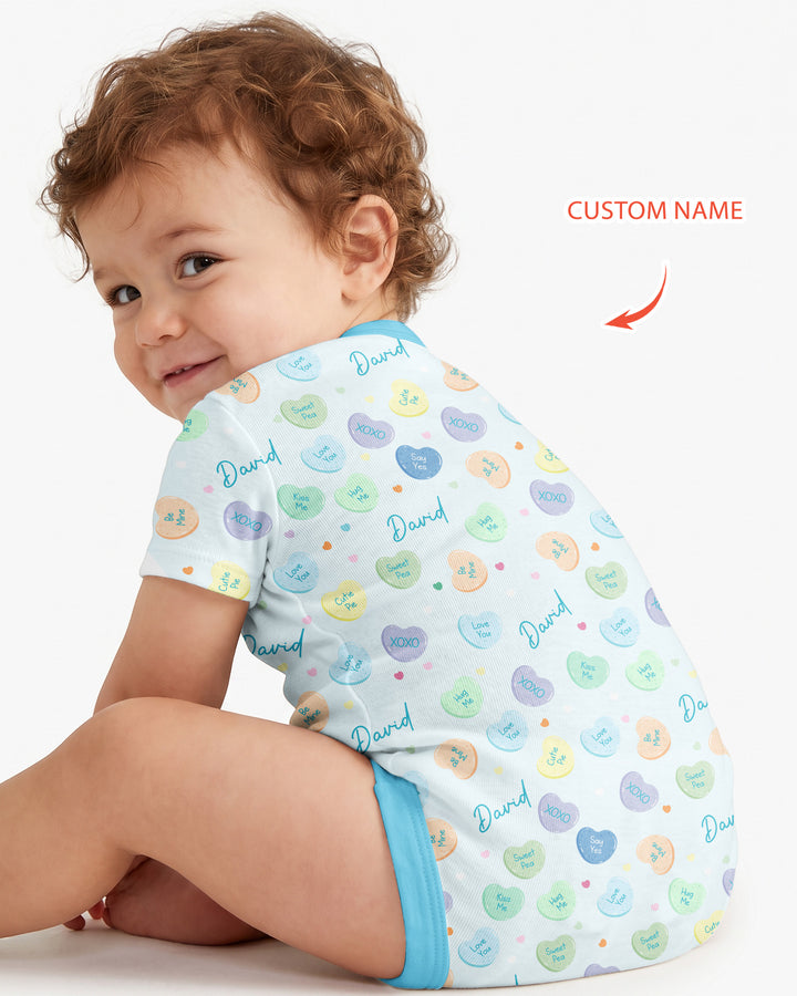 Custom Name Colorful Candy Hearts Family Matching Bamboo Bodysuit