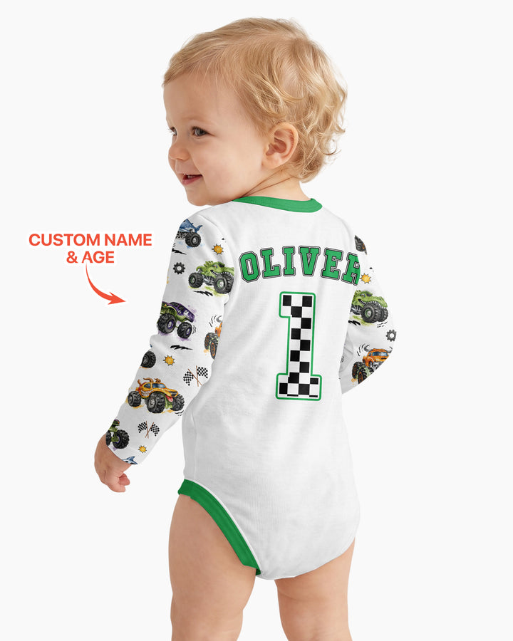 Personalized Monster Truck Birthday Bamboo Bodysuit