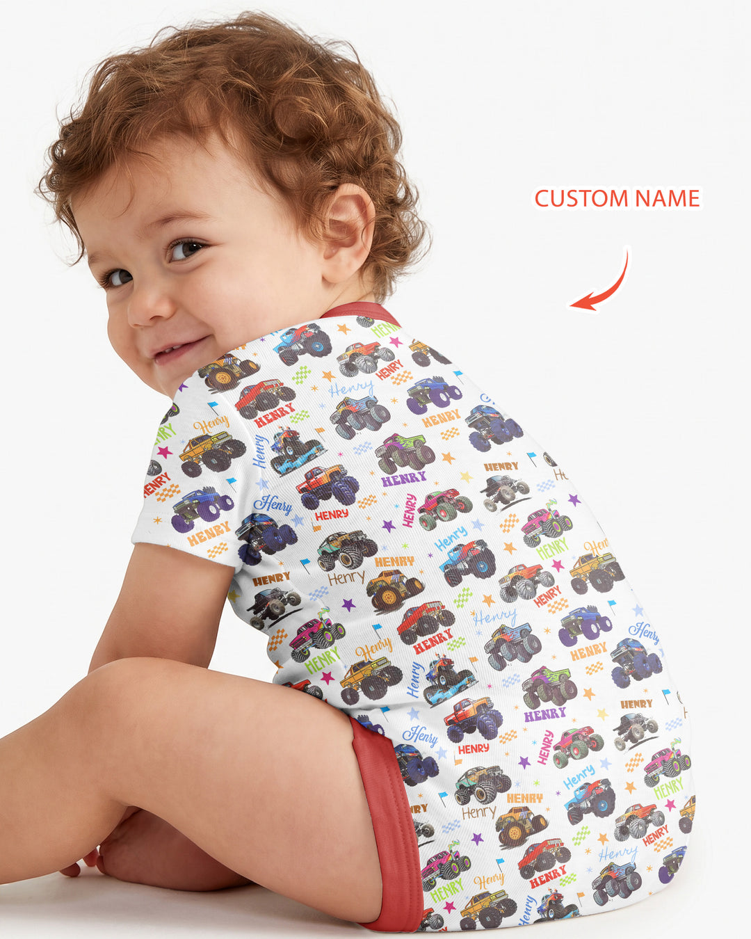 Monster Truck Custom Name Bamboo Bodysuit