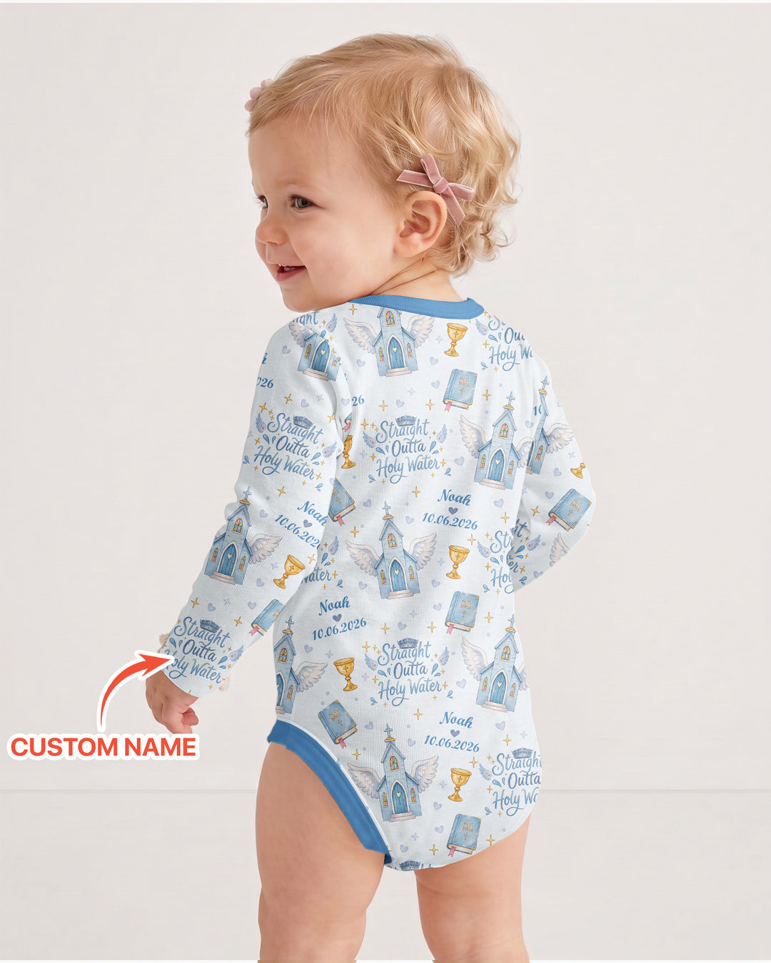 Custom Name Baptism Christening Straight Outta Holy Water Bamboo Bodysuit