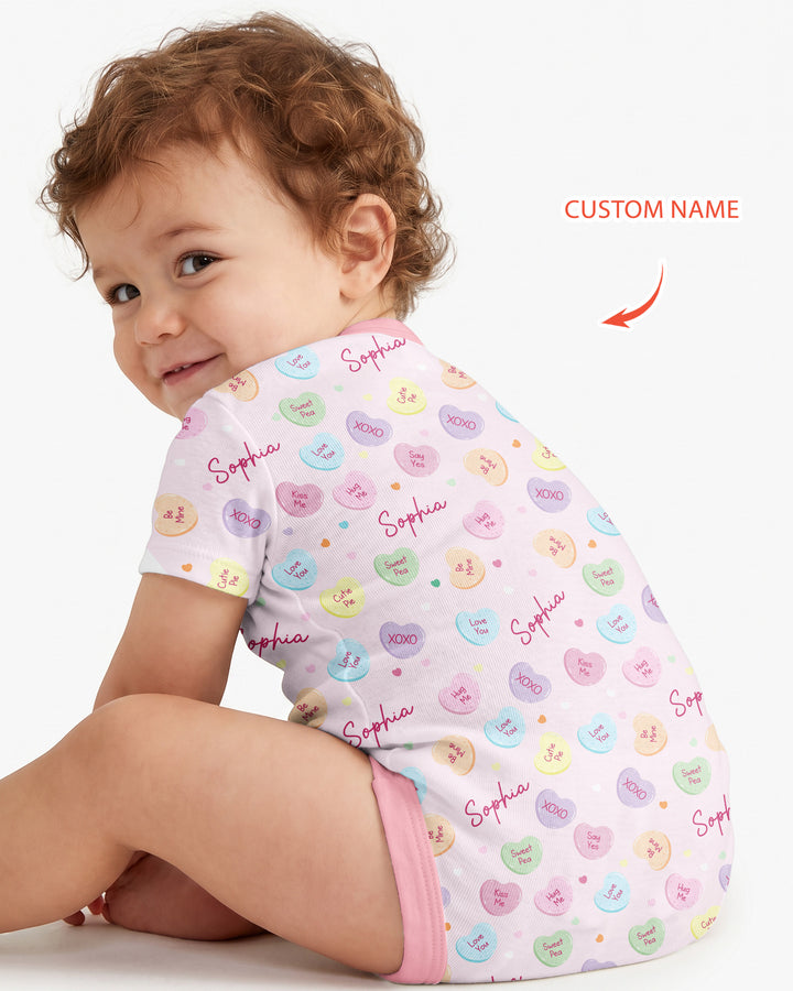 Custom Name Colorful Candy Hearts Family Matching Bamboo Bodysuit