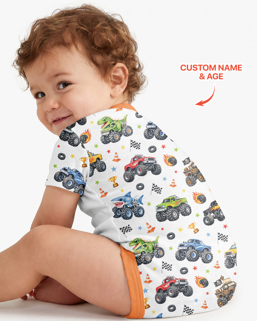 Personalized Monster Trucks Birthday Boy Bamboo Bodysuit