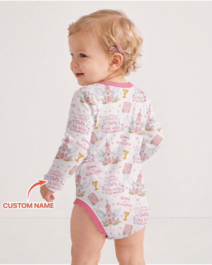 Custom Name Baptism Christening Straight Outta Holy Water Bamboo Bodysuit