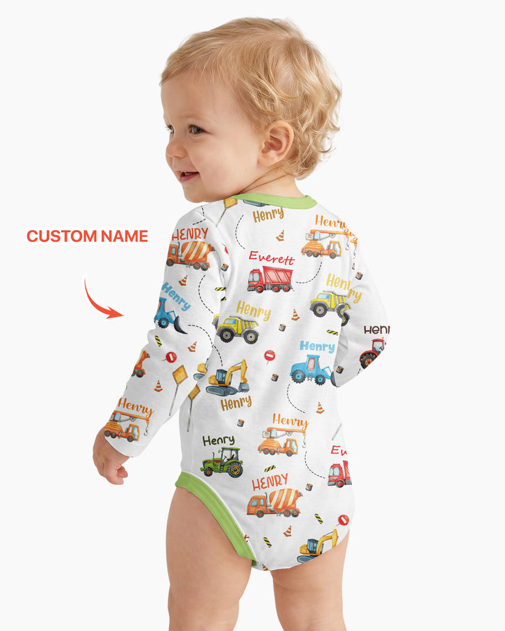 Construction Vehicles Custom Name Bamboo Bodysuit