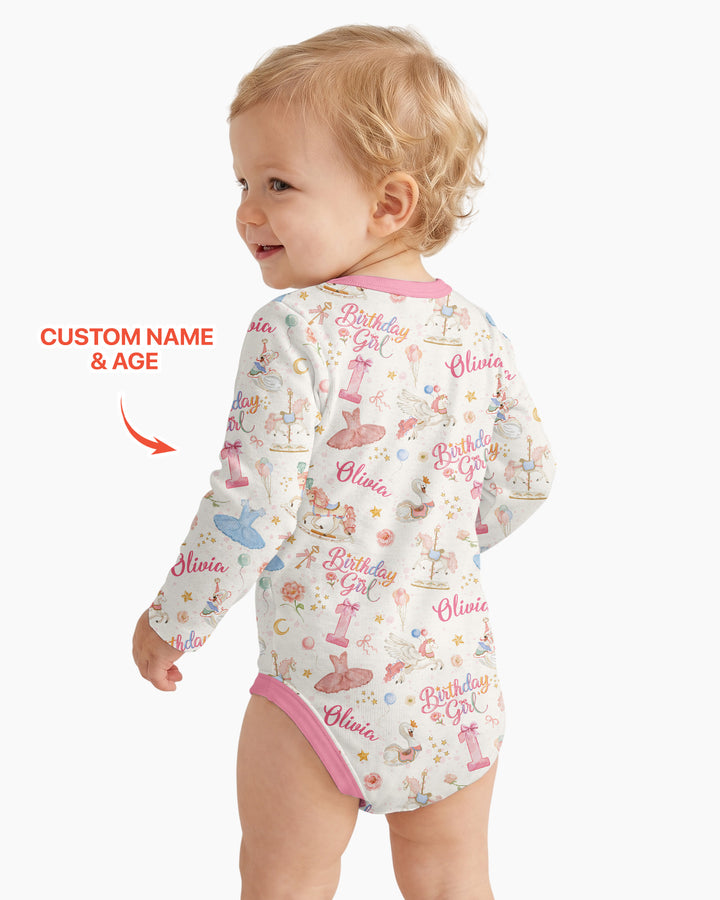 Ballerina Birthday Girl Custom Name & Age Bamboo Bodysuit
