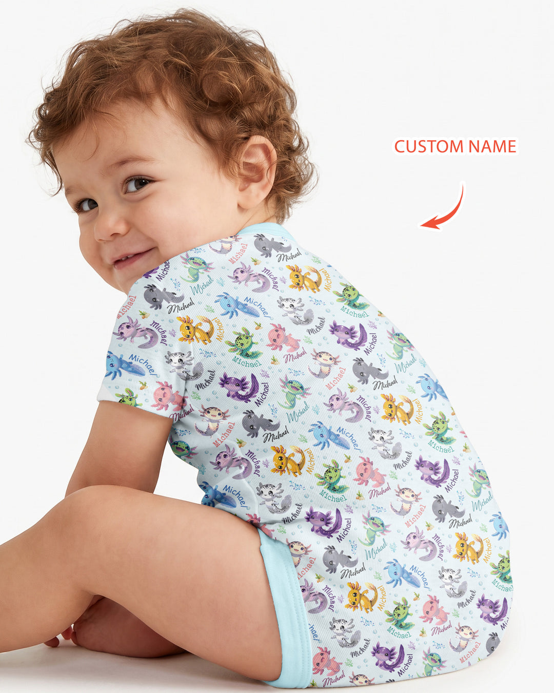 I Love You Axolotl Custom Name Bamboo Bodysuit