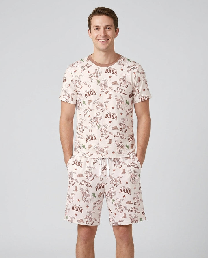 Custom Name First Rodeo Family Matching Bamboo Men Short Sleeve Short Pajama Set