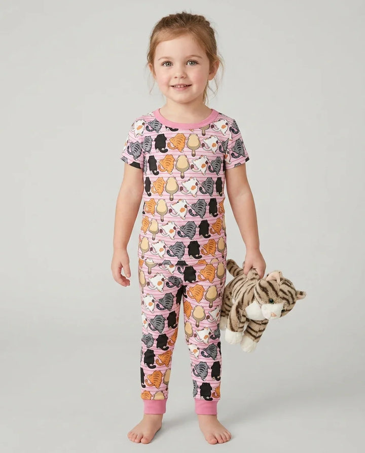 Funny Cat Butts Club Family Matching Bamboo Two Piece Short Sleeve Pajama Set