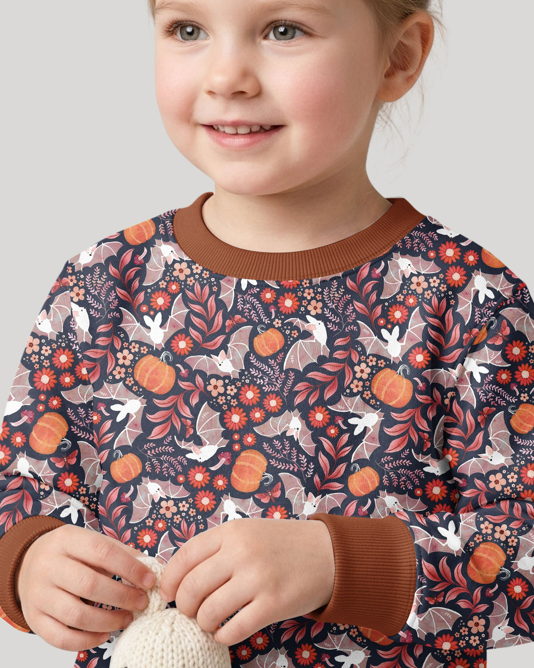 Bat Pumpkin Floral Halloween Bamboo Crewneck Sweatshirt