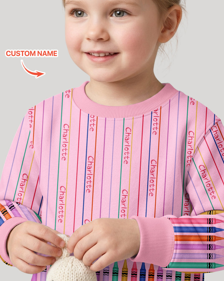 Custom Name Crayon Lines Bamboo Crewneck Sweatshirt