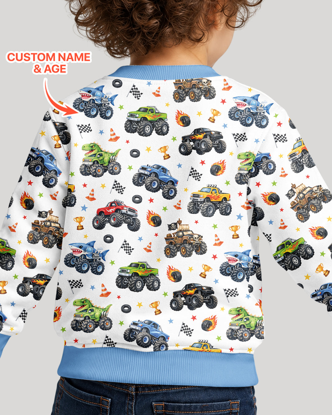 Personalized Monster Trucks Birthday Boy Bamboo Crewneck Sweatshirt