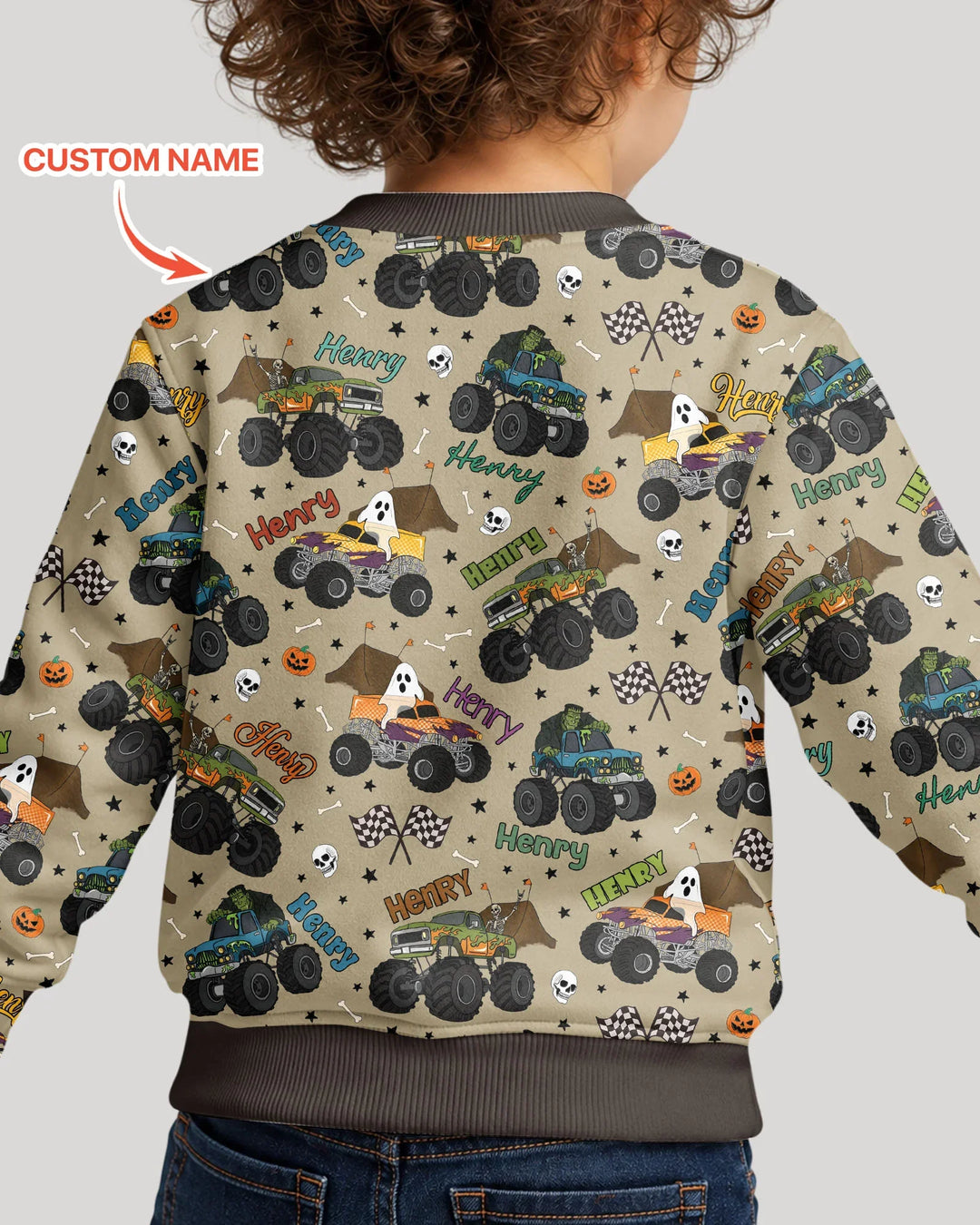 Custom Name Halloween Creepy Crusher Family Matching Bamboo Crewneck Sweatshirt