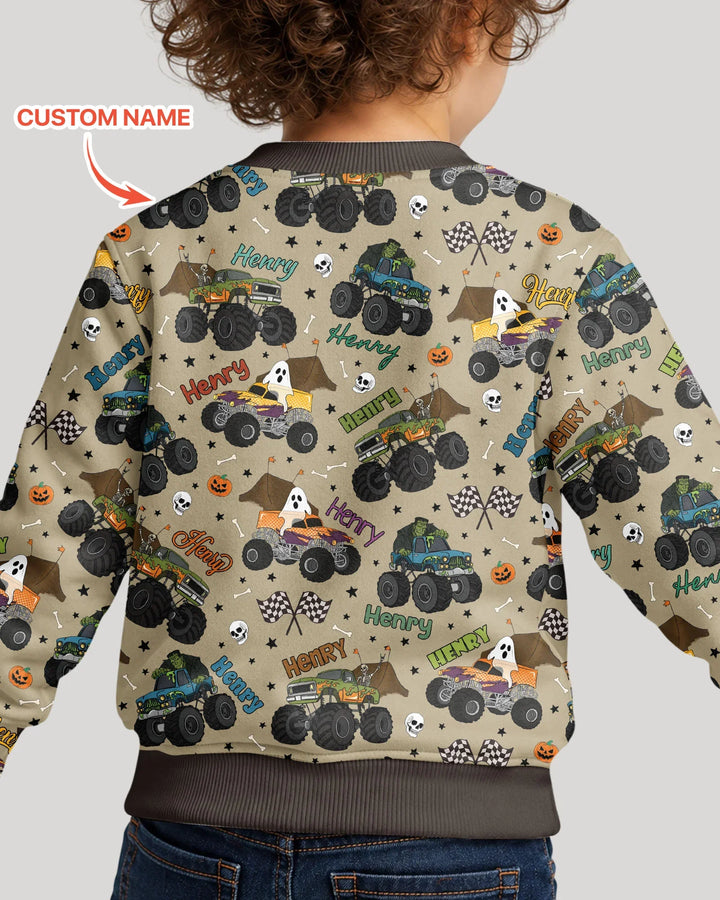 Custom Name Halloween Creepy Crusher Family Matching Bamboo Crewneck Sweatshirt