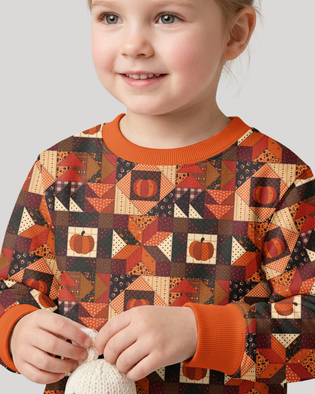 Vintage Pumpkin Patchwork Fall Bamboo Crewneck Sweatshirt