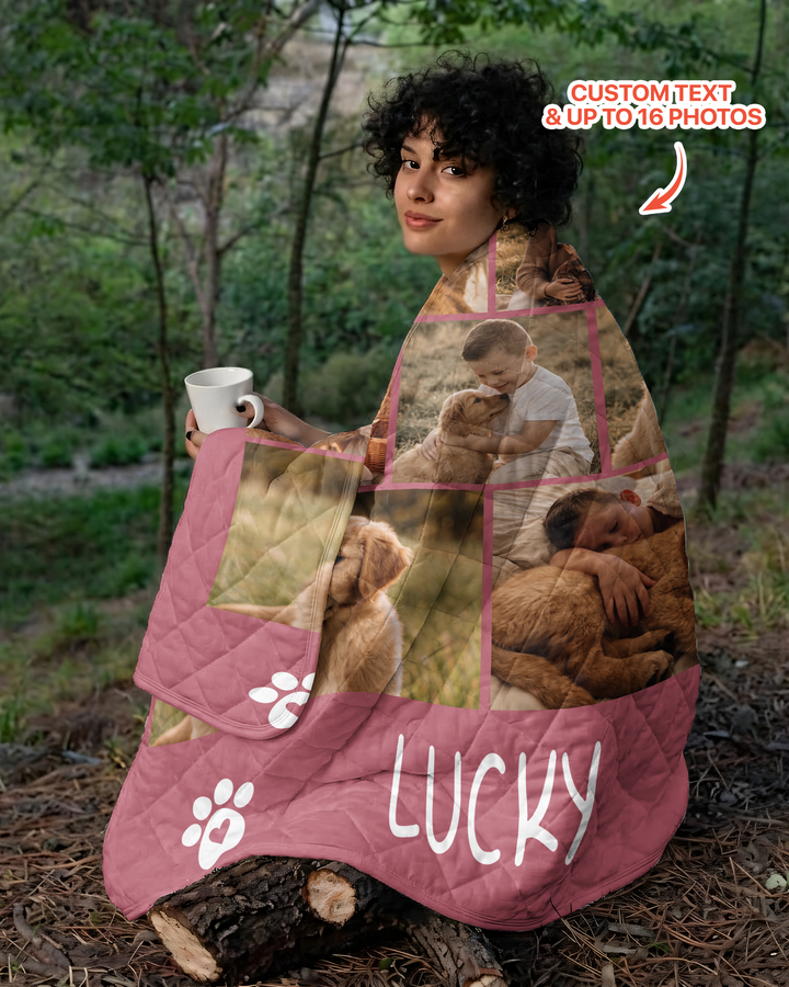 Custom Pet Photo Collage Bamboo Quilt Blanket