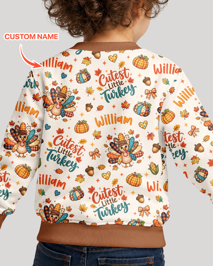 Custom Name Cutest Little Turkey Bamboo Crewneck Sweatshirt
