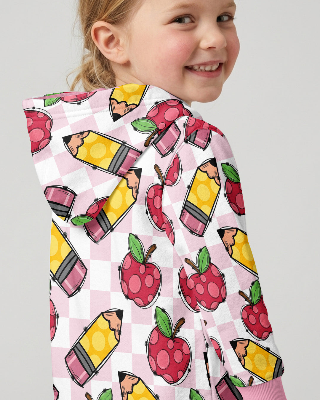 Checkered Apple Scribbles Bamboo Zip Hoodie