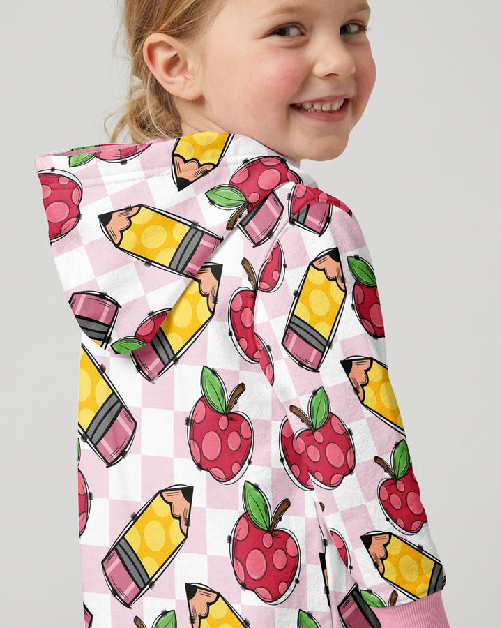 Checkered Apple Scribbles Bamboo Zip Hoodie