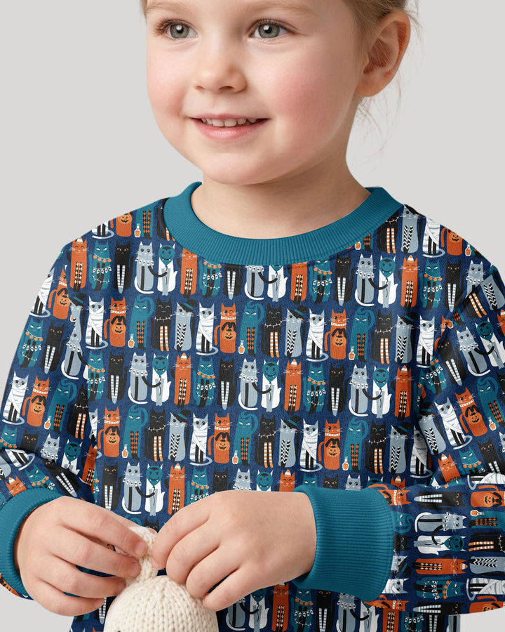 Retro Halloween Cat Bamboo Crewneck Sweatshirt
