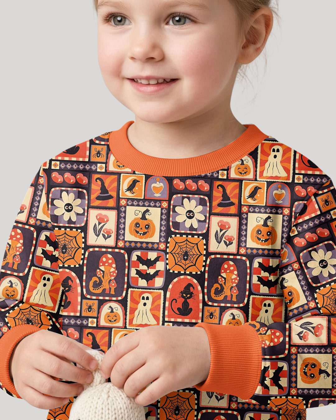 Retro Halloween Patchwork Icons Bamboo Crewneck Sweatshirt