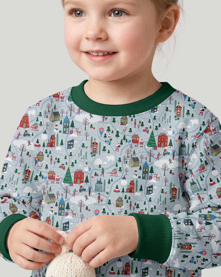 Snowy Christmas Village Map Bamboo Crewneck Sweatshirt