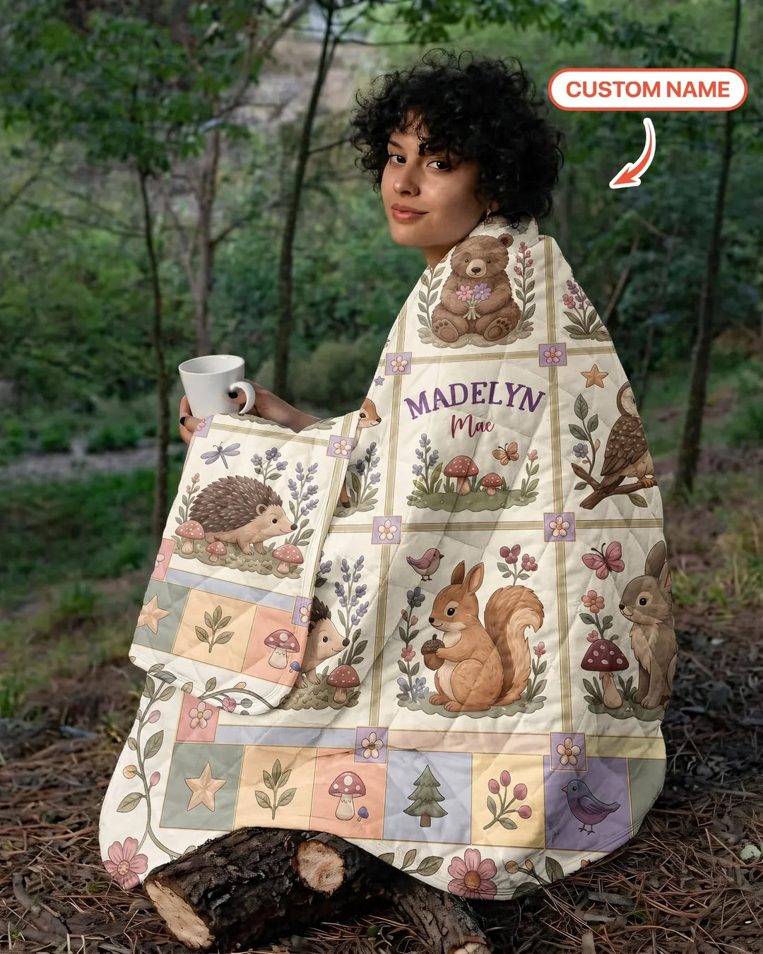 Custom Name Woodland Animal Bamboo Quilt Blanket
