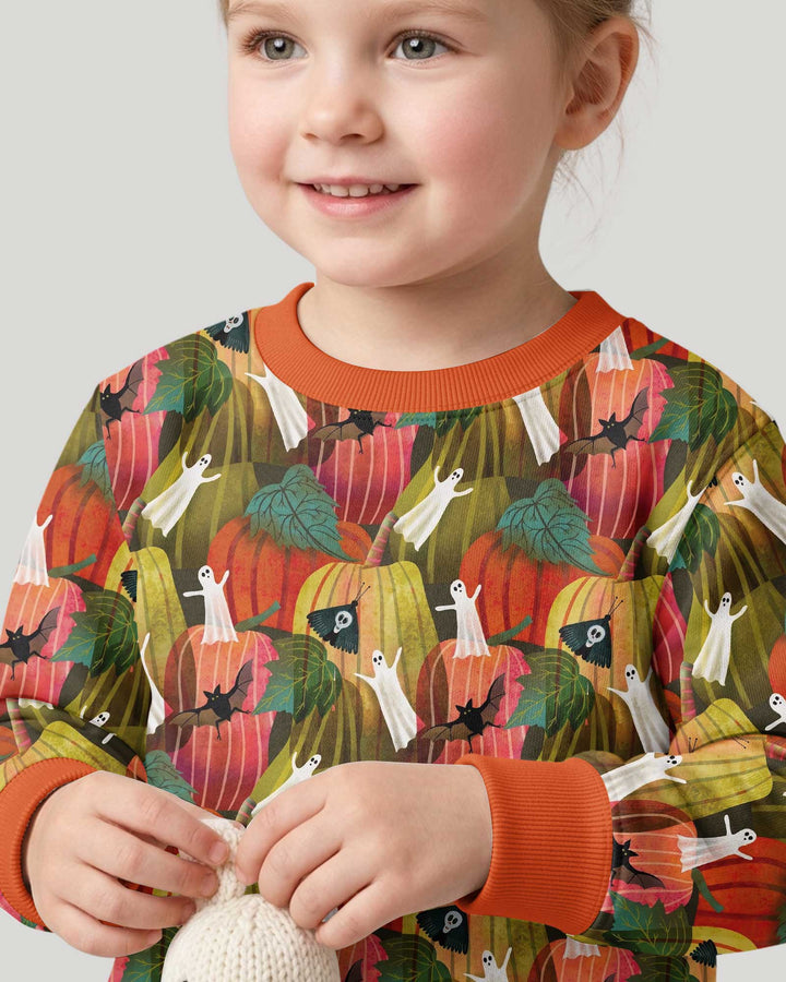 Big Pumpkin Field With Ghosts Bamboo Crewneck Sweatshirt