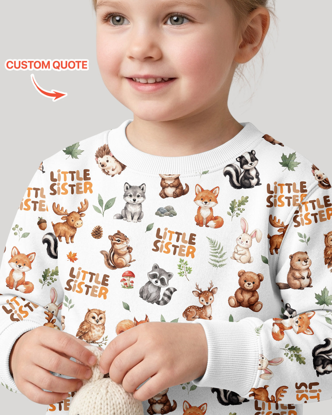 Custom Quote Woodland Animal Matching Sibling Bamboo Crewneck Sweatshirt