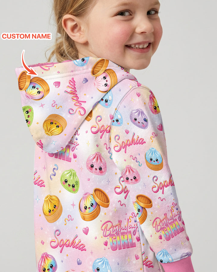 Birthday Girl Glitter Dumpling Bamboo Zip Hoodie