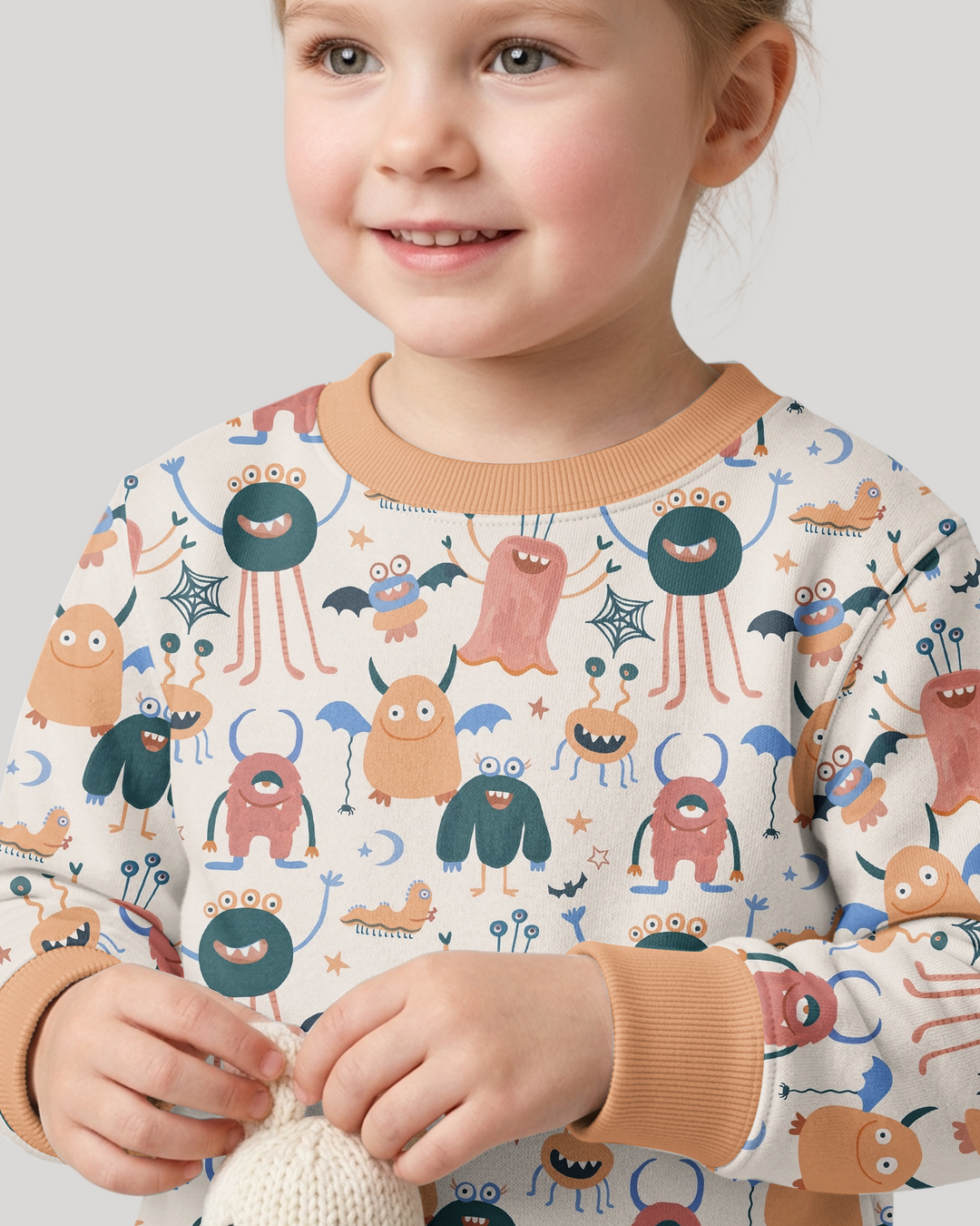 Monsters Fun Pastels Hand Painted Cute Bamboo Crewneck Sweatshirt