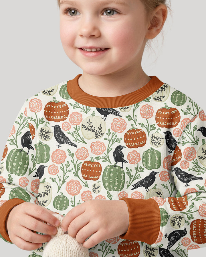 Country Crows with Mums and Pumpkins Bamboo Crewneck Sweatshirt
