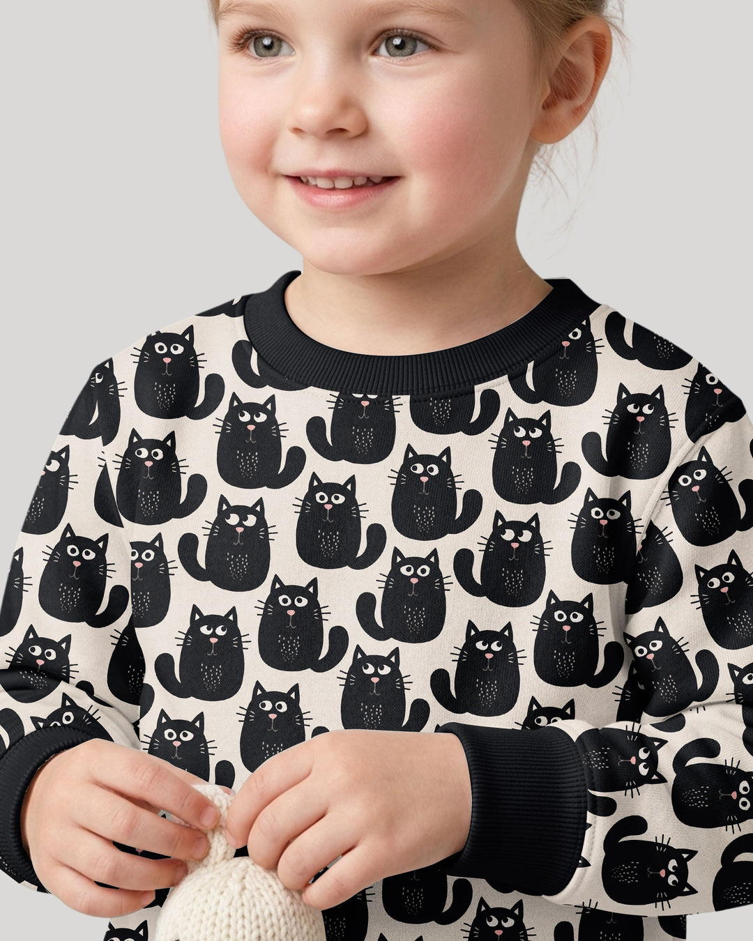 Moody Black Cats in Black and White Bamboo Crewneck Sweatshirt