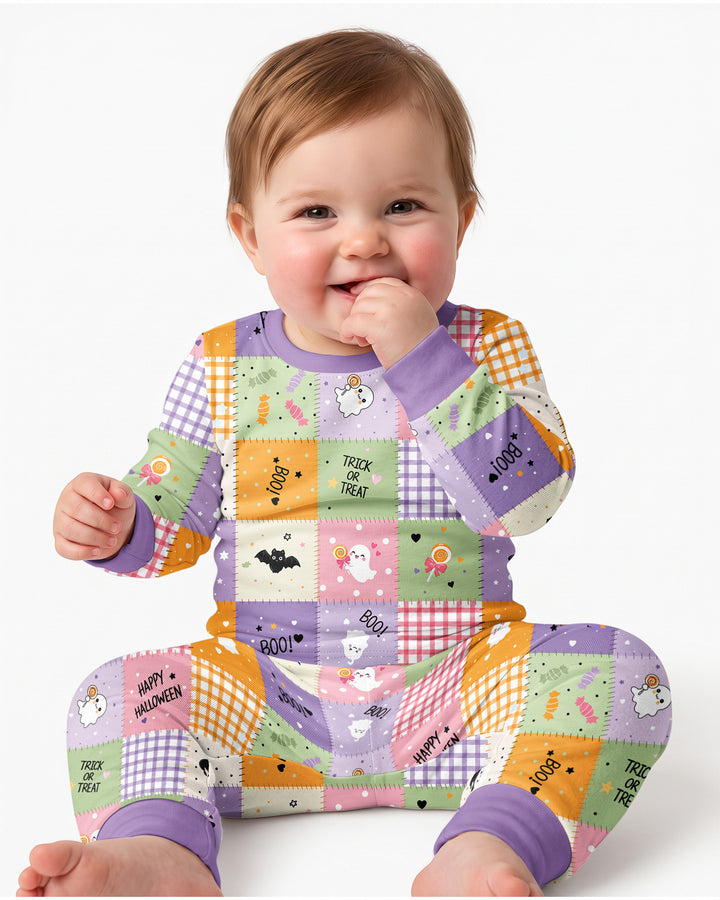 Cute Halloween Patchwork Bamboo Two Piece Long Sleeve Pajama Set