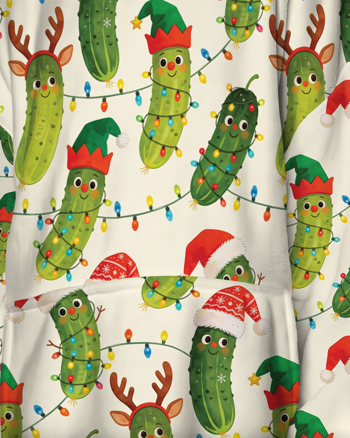 Cheerful Christmas Pickle Bamboo Blanket Hoodie