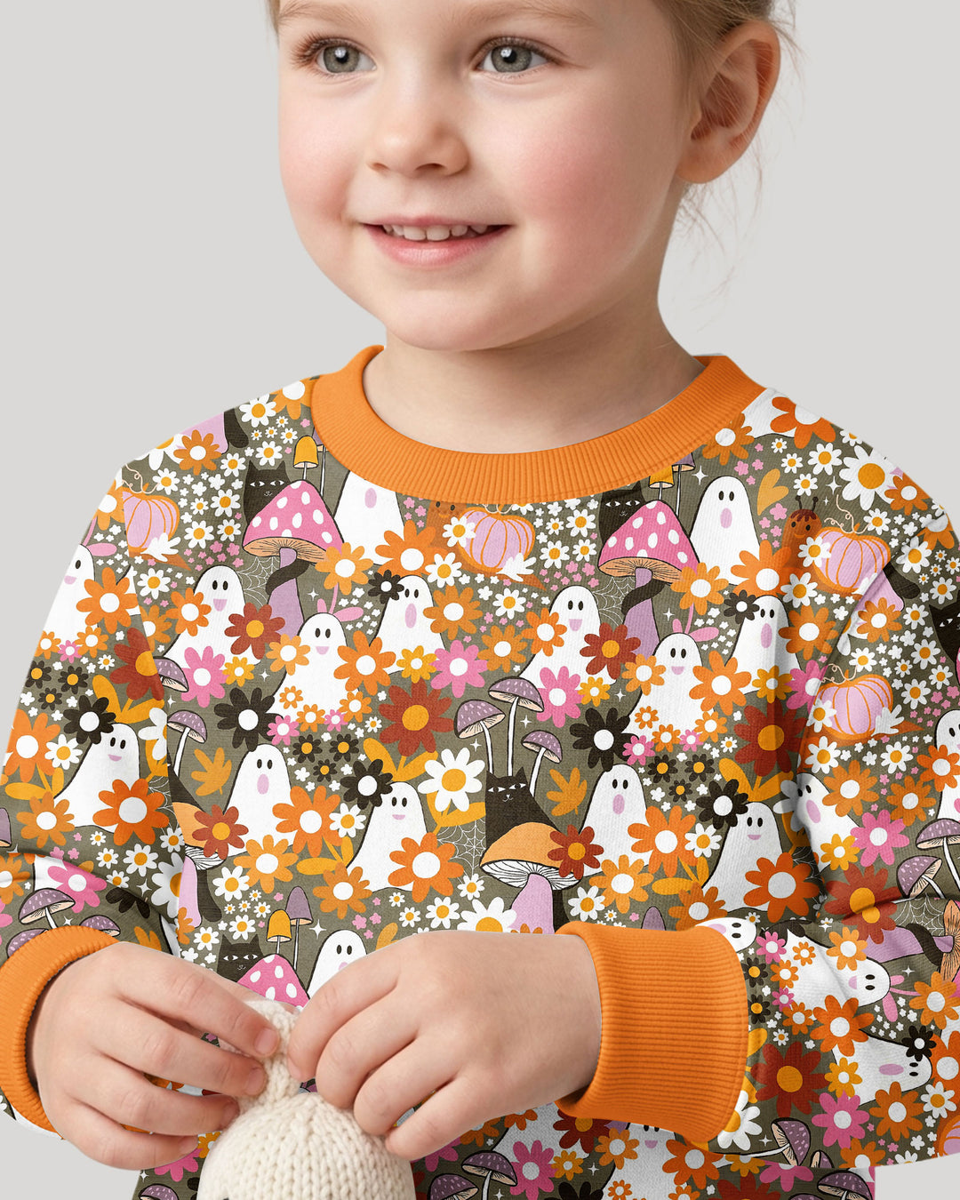Retro Ghost Mushroom Floral Halloween Bamboo Crewneck Sweatshirt