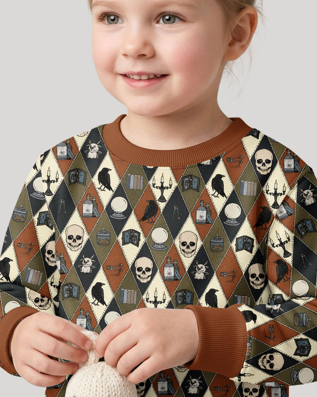Retro Gothic Halloween Patchwork Bamboo Crewneck Sweatshirt
