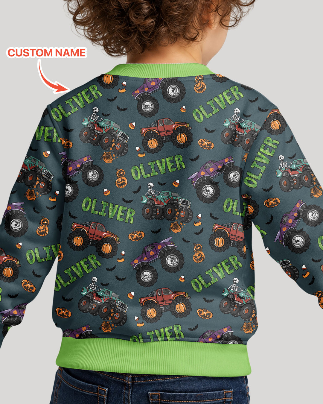 Custom Name Haunted Monster Trucks Bamboo Crewneck Sweatshirt