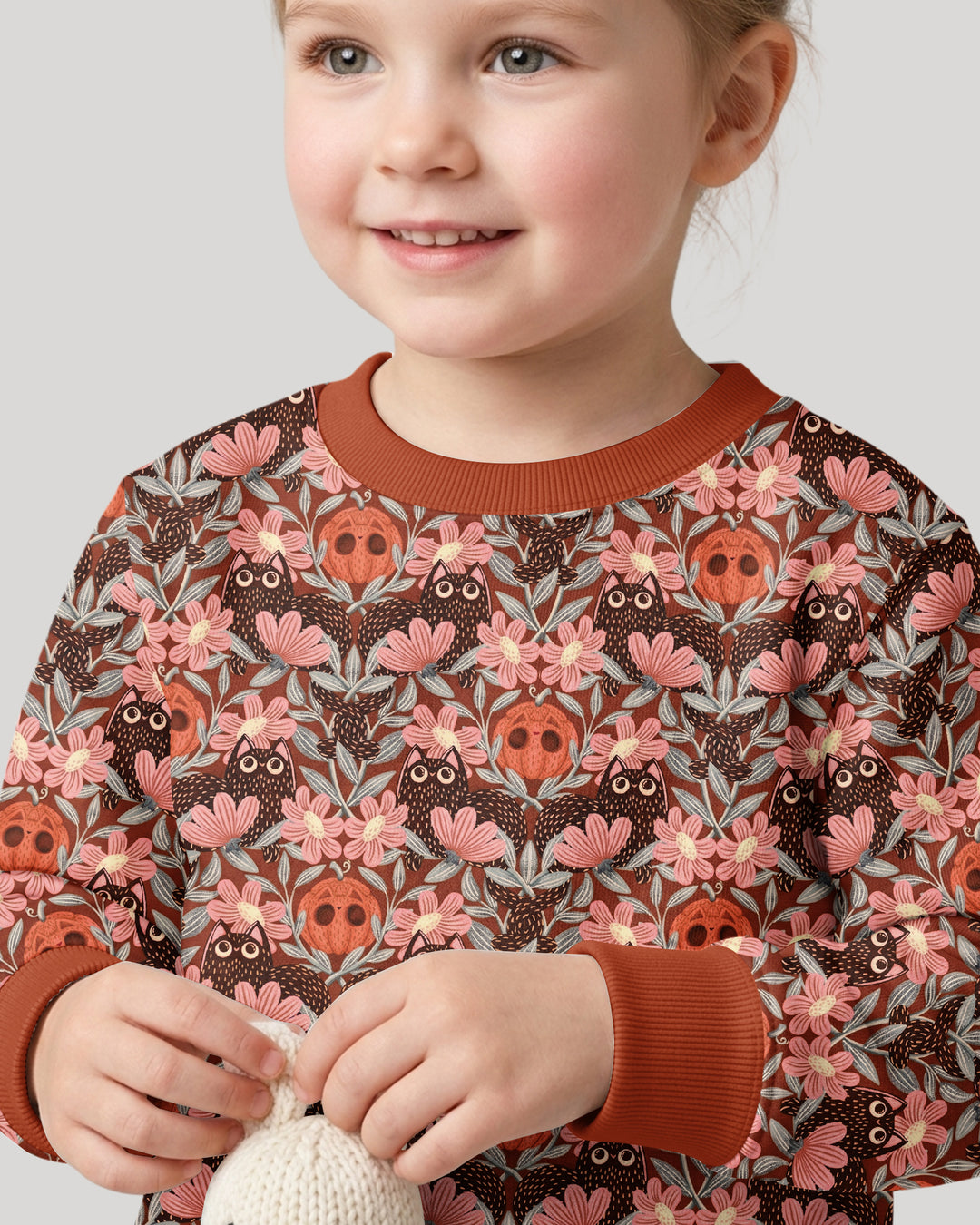 Spooky Owl Pumpkin Folk Floral Halloween Bamboo Crewneck Sweatshirt