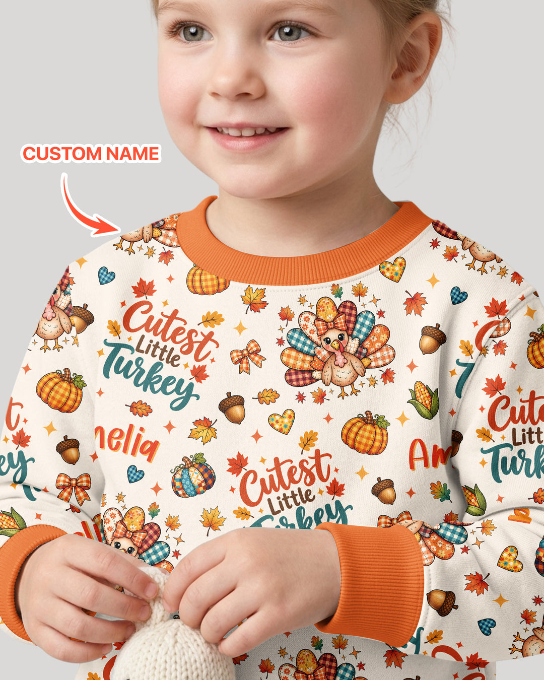 Custom Name Cutest Little Turkey Bamboo Crewneck Sweatshirt