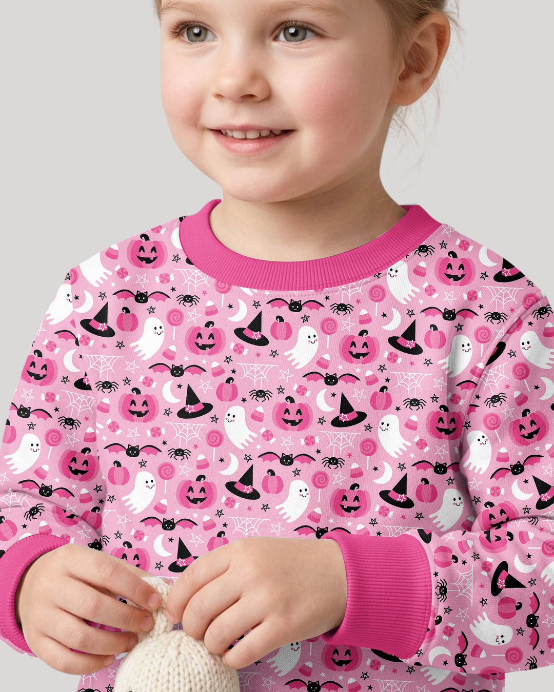 Cute Pink Halloween Ghost Pumpkin Witch Bamboo Crewneck Sweatshirt