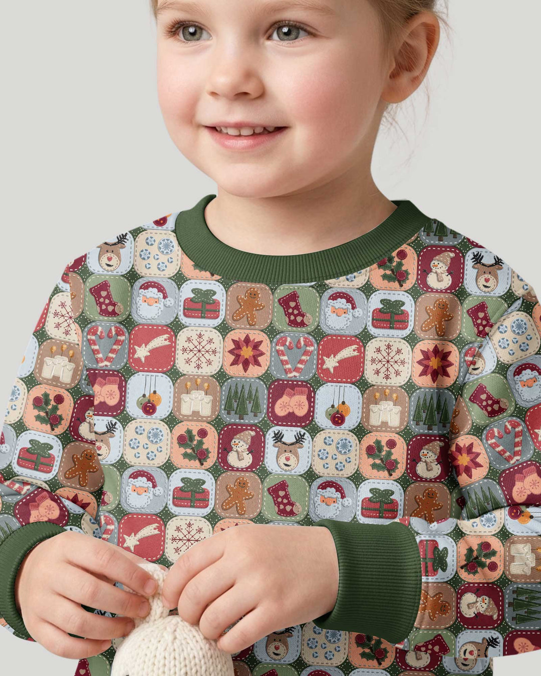Christmas Felt Patchwork Bamboo Crewneck Sweatshirt
