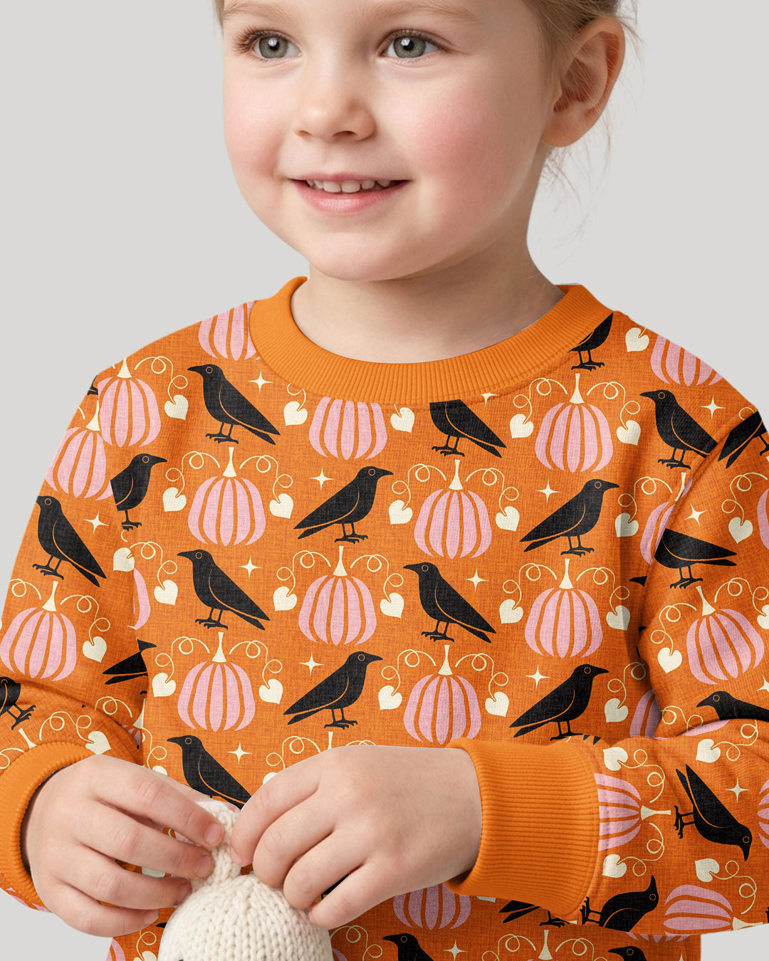 Ravens in a Pumpkin Patch - Orange Pink Bamboo Crewneck Sweatshirt