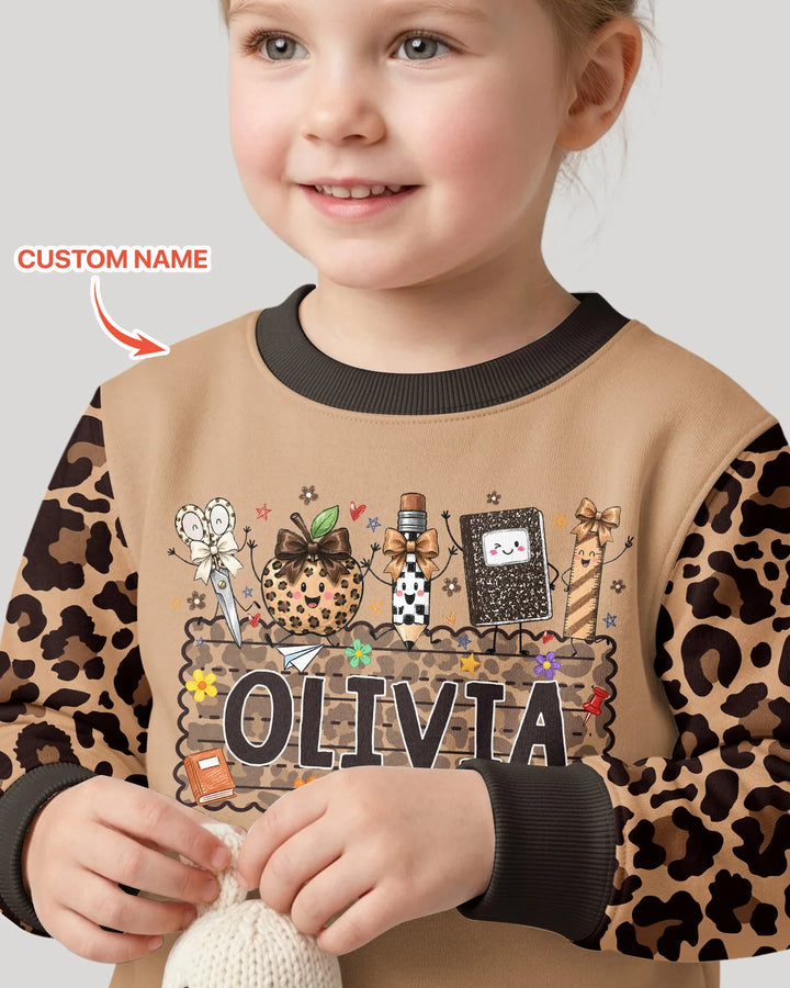 Custom Name School Sweetheart Leopard Bamboo Crewneck Sweatshirt