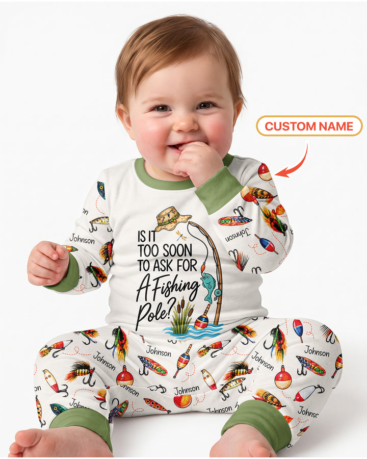 Custom Name Is It Too Soon to Ask for a Fishing Pole Bamboo Two Piece Long Sleeve Pajama Set