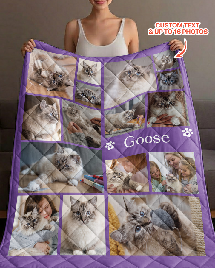 Custom Pet Photo Collage Bamboo Quilt Blanket