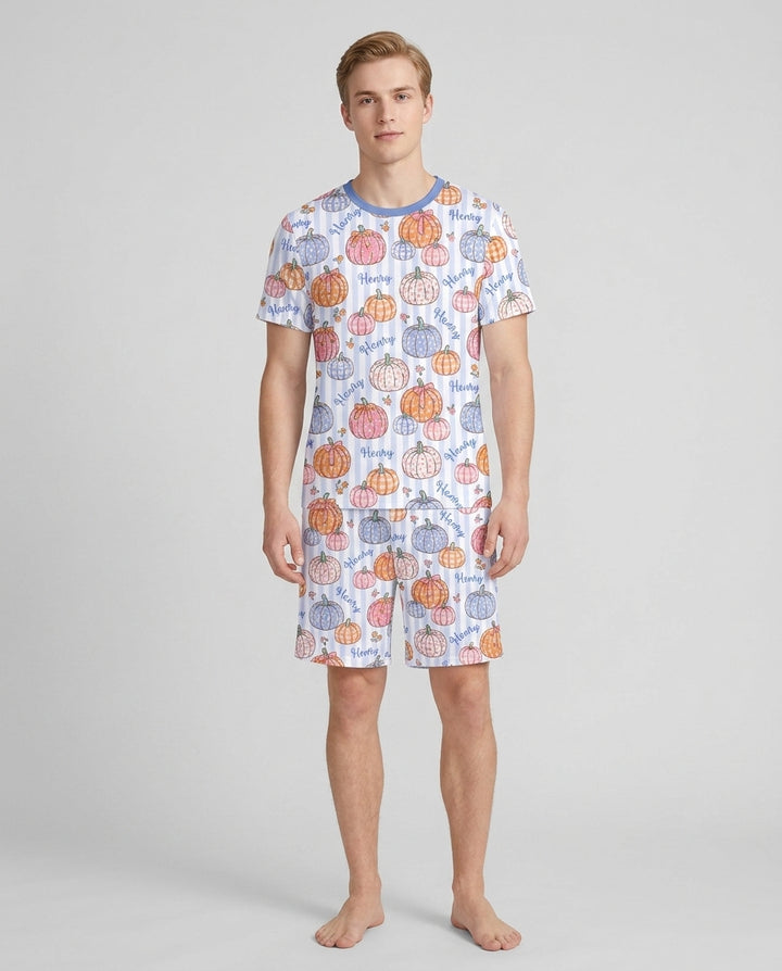 Custom Name Pumpkin Patch Bamboo Men Short Sleeve Short Pajama Set
