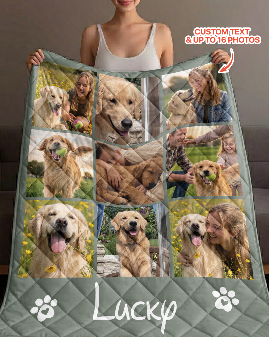 Custom Pet Photo Collage Bamboo Quilt Blanket