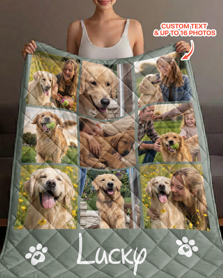 Custom Pet Photo Collage Bamboo Quilt Blanket